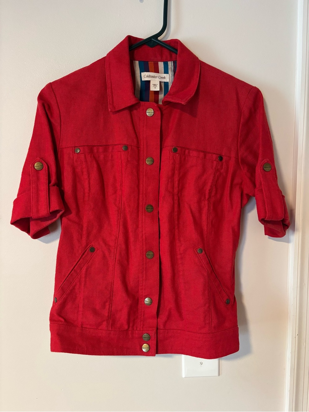 Coldwater Creek Red Linen Blend Utility Jacket Size 4